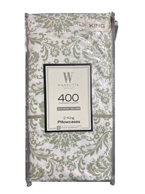 new SAGE GREEN Wamsutta 400 Thread Count 100% Cotton Sateen King Pillowcases